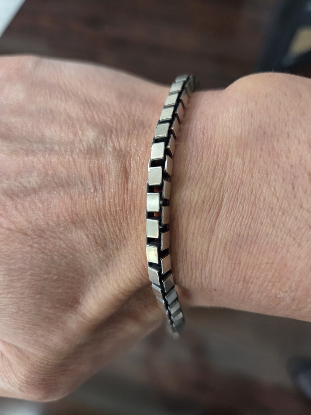 925 Sterling Silver Oxidized Box Link Bracelet - Made in Italy (7.5")